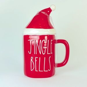 Rae Dunn Jingle Bells Mug Cup with Santa Hat Red